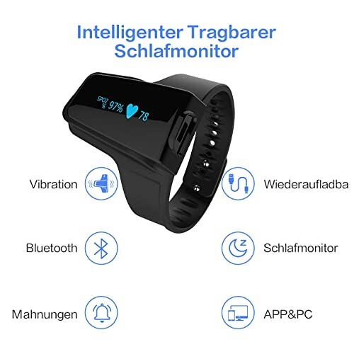 Intelligenter tragbarer Schlafmonitor mit Funktionen wie Vibration, Bluetooth und Wiederaufladbarkeit.