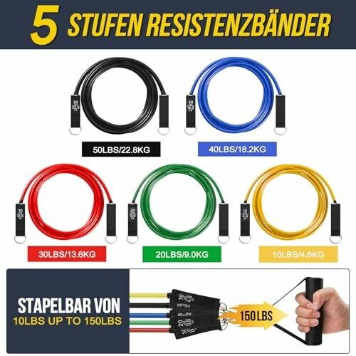 Set von 5 Widerstandsbändern in verschiedenen Farben und Gewichten